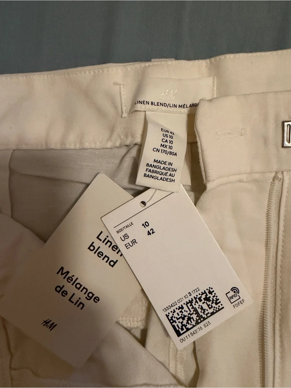 H&M High-Waist Wide Leg Cream Linen Blend Trousers Size US 10, NWT